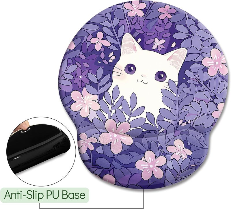 LIMKRIAN Purple Mouse Pad with Wrist Rest, Cat Ergonomic Mouse Pad Wrist Support with Non-Slip Pain Relief PU Base, Funny Computer Mousepad, Cute Kawaii Purple Office Supplies Desk Accessories Decor - Image 5